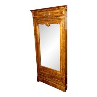 Mid 19th Century Antique French Louie Phillipp Burled Walnut Bonnetiere Mirrored Door Interior Shelves One Lower Drawer For Sale