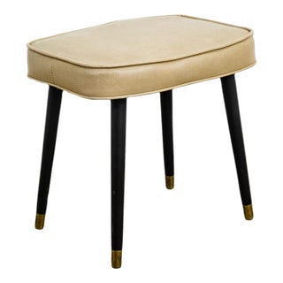 Mid Century Modern Ottoman Stool Tan Wood Vintage MCM MCM Black Rectangular For Sale