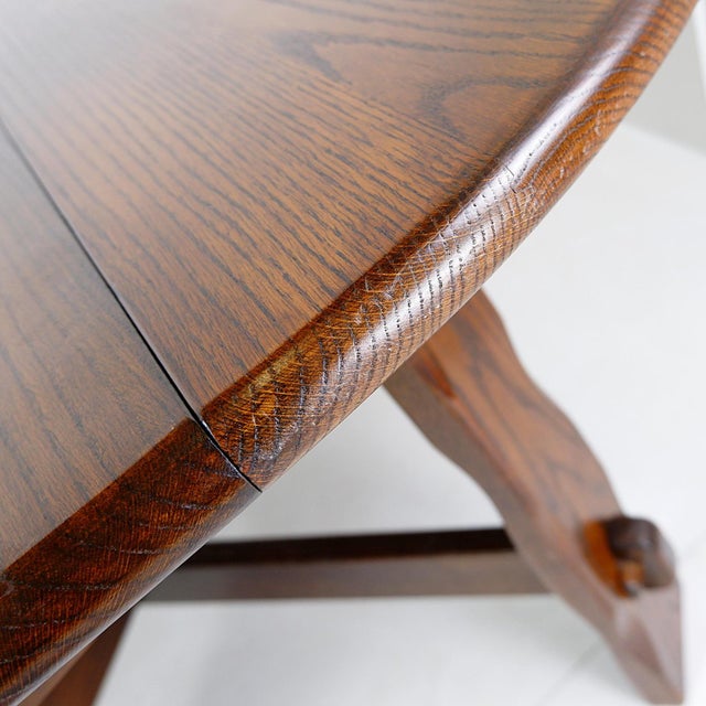 Brutalist Round Extendable Oak Dining Table, 1950s For Sale - Image 10 of 15