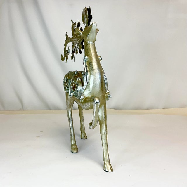 Vintage Italian Tole Gold & Silver Christmas Reindeer Figural For Sale - Image 6 of 9