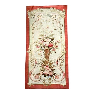 Antique French Aubusson Floral Wall Tapestry in Coral, Rose and Sage Green For Sale