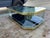 Glass Vintage Hollywood Regency Style Black Lacquer and Glass Floating Coffee Table With Patina For Sale - Image 7 of 18