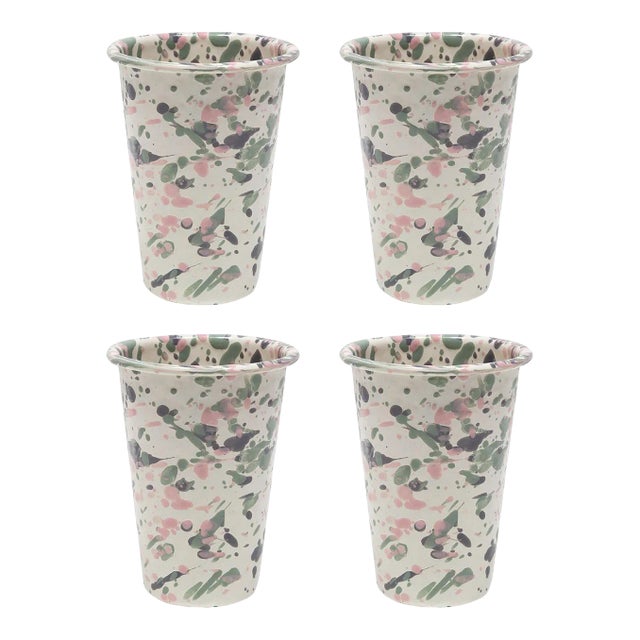 Crow Canyon Home Enamelware, Catalina 14 oz. Tumblers in Mint Hibiscus - Set of 4 For Sale