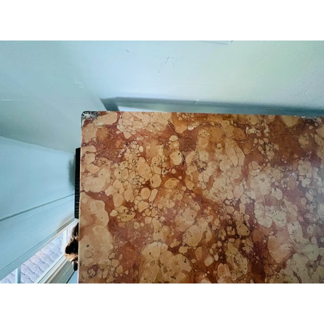 Metal Early 20th Century Edgar Brandt Style Art Deco Console Marble Topped Table and Hanging Wall Mirror For Sale - Image 7 of 12