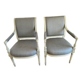 Pair of Glazed Linen Accent Chairs Attributed to Niermann Weeks For Sale
