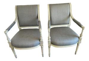 Pair of Glazed Linen Accent Chairs Attributed to Niermann Weeks
