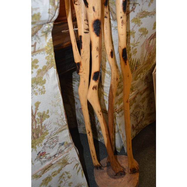 Hand Crafted 5.5' Golden Wood & Brown Standing Wooden Giraffe For Sale - Image 12 of 17