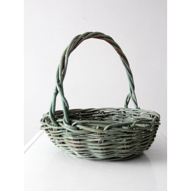 Wood Vintage Green Painted Gathering Basket For Sale - Image 7 of 15