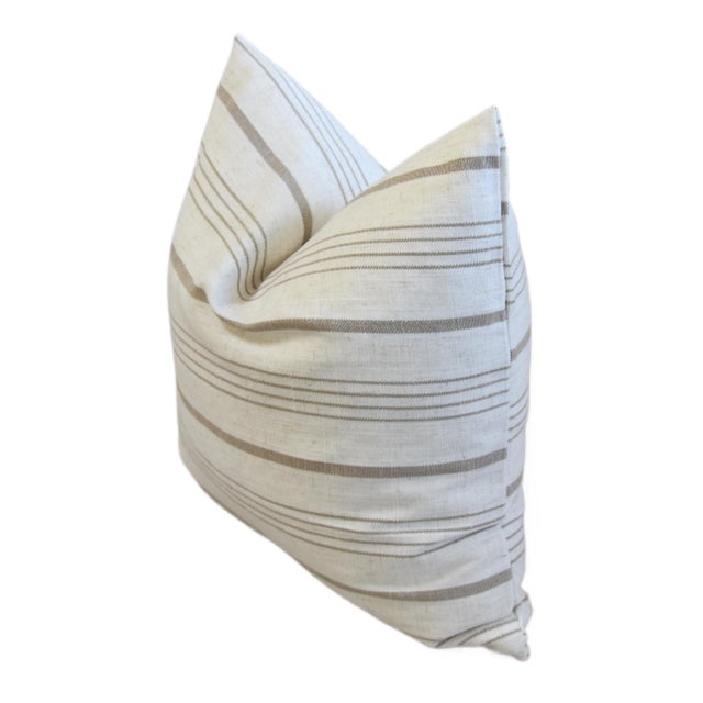 Woven Tan Taupe Striped Beachy Double Sided Feather/Down Pillow For Sale - Image 4 of 5