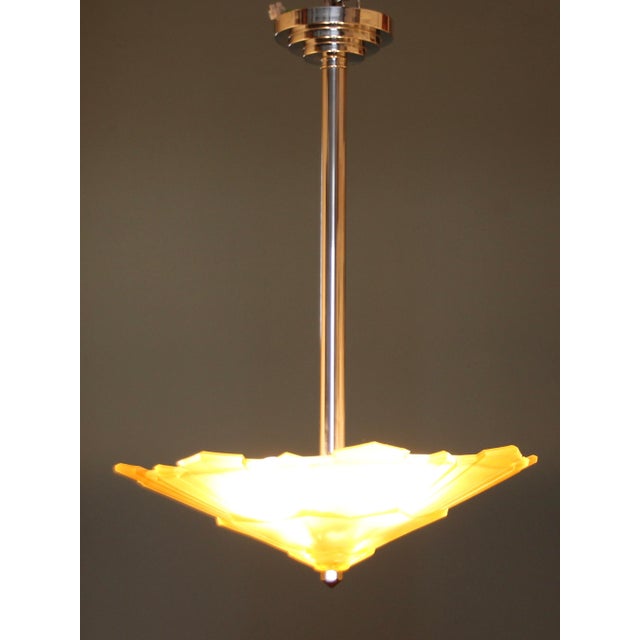 French Art Deco Ceiling Light in Chrome & Glass, 1930s For Sale - Image 9 of 13