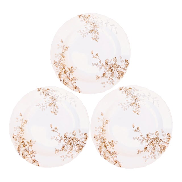 1880s English Staffordshire Brown Ironstone Transferware Bowls, Set of 3 For Sale