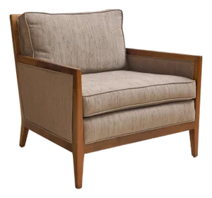 The Vintage Mid Century Walnut Lounge Chair in Textured Beige Upholstery
