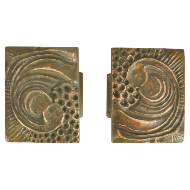 Architectural Bronze Square Push Pull Door Handles with Organic Relief, 1970s, Set of 2 For Sale