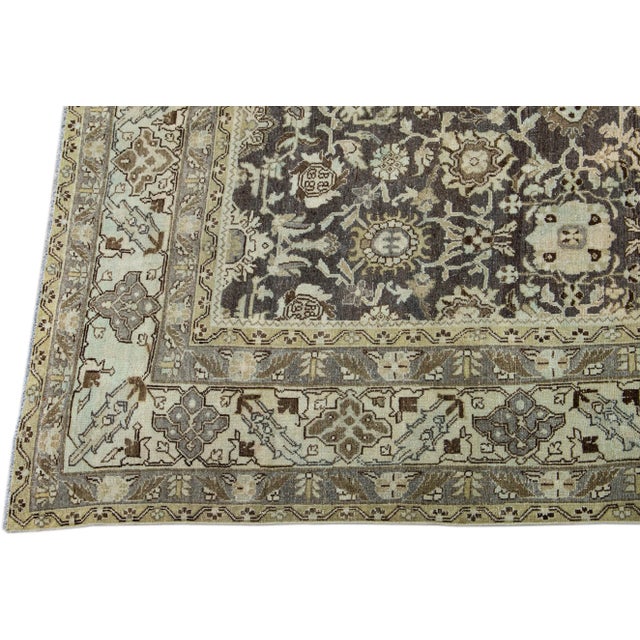 Persian Brown Antique Persian Malayer Handmade Allover Designed Wool Rug For Sale - Image 3 of 10