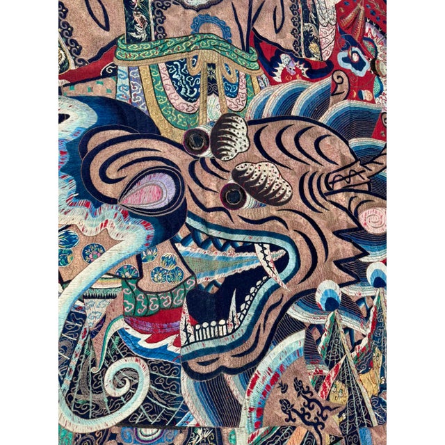 Chinese Large Silk Embroidered Opera Curtain Tapestry 19 Century For Sale - Image 6 of 18