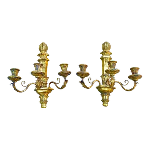 Pair Vintage Italian Carved Gilt Wood Sconces