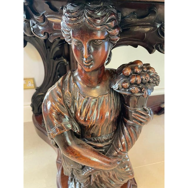 Large Antique Victorian Console Table in Carved Mahogany with Mirror Back For Sale - Image 5 of 18