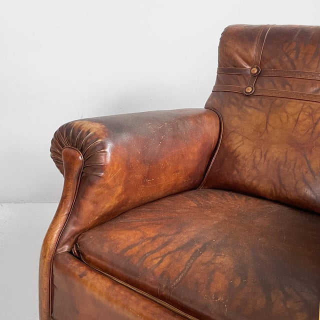 Art Nouveau Armchairs with Armrest in Brown Leather, England, 1920s, Set of 2 For Sale - Image 6 of 18