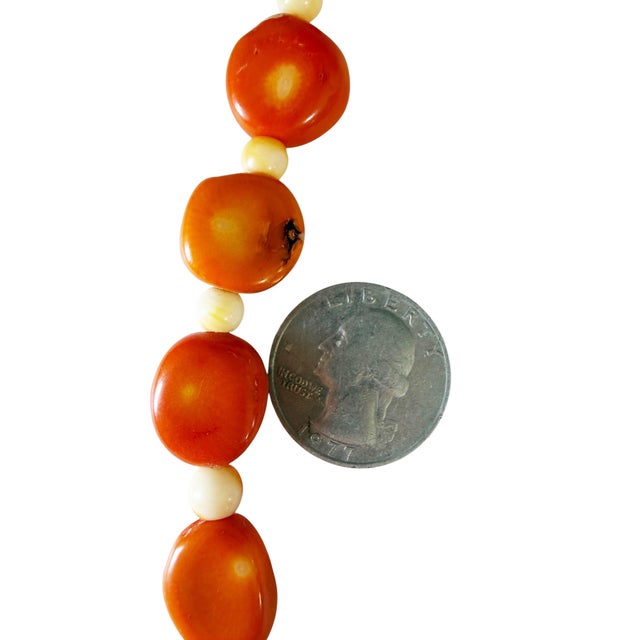 Salmon Vintage Chunky Natural Salmon Coral Necklace 9.5" H For Sale - Image 8 of 12