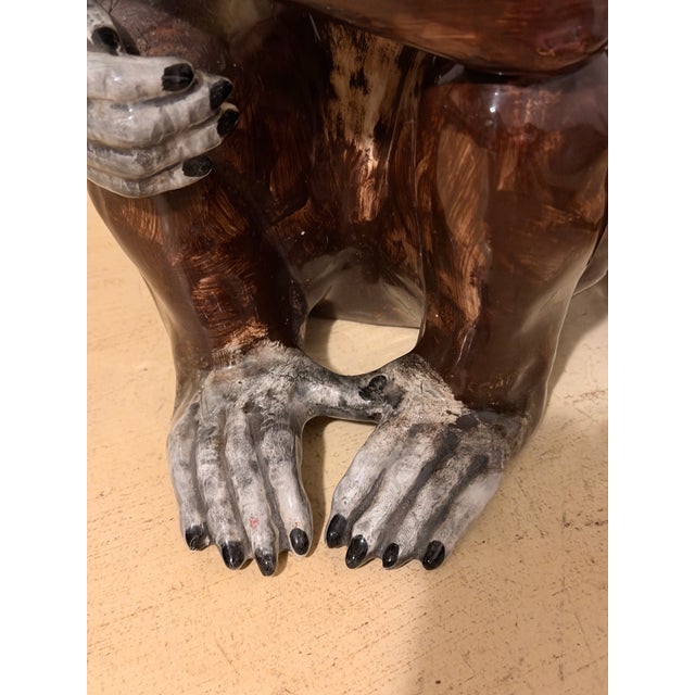 Ceramic Vintage Extra Large Majolica Italian Sculpture Monkey & Banana Hand Painted Sitting. For Sale - Image 7 of 10