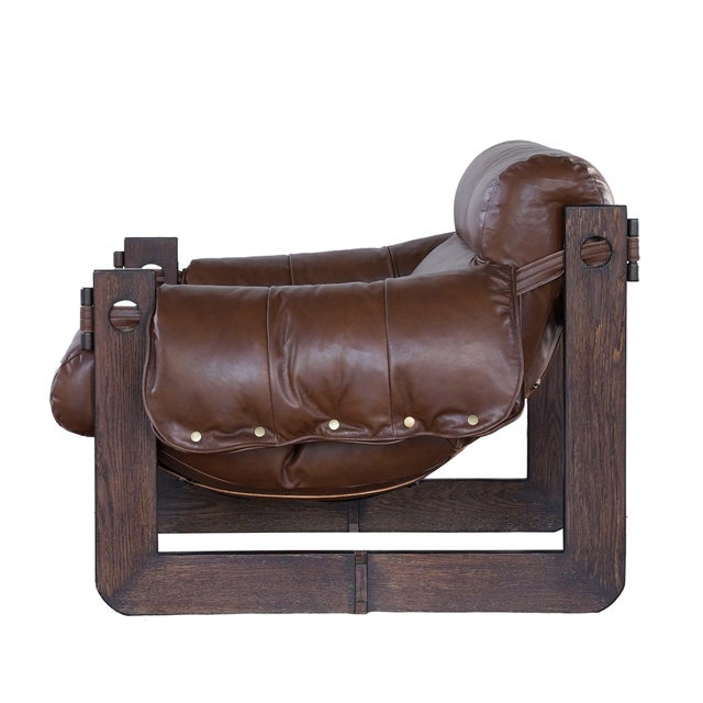 Mid-Century Modern Matthew Izzo Home Gretchen Recycled Oak and Leather Sling Arm Chair For Sale - Image 3 of 5