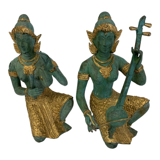 Bronze Thai Musicians Statues a Pair Chairish