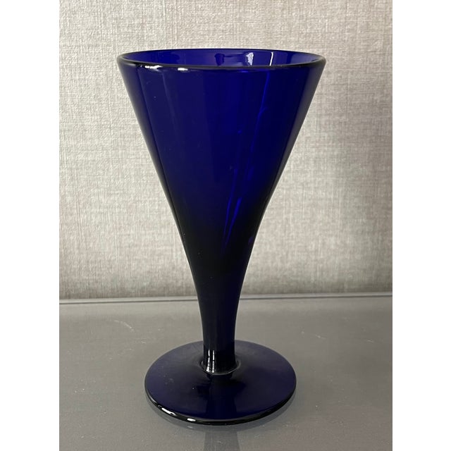 Antique Early 19th Century English George III Blue Cobalt Wine Glasses - Set of 4 For Sale - Image 9 of 18