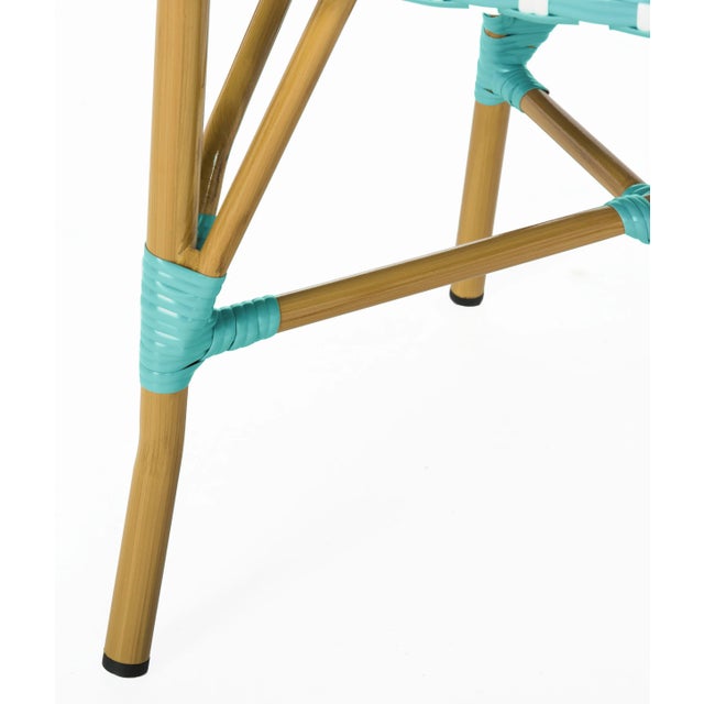 Indoor-Outdoor French Bistro Stacking Side Chair in Teal & White & Light Brown - a Pair For Sale In Philadelphia - Image 6 of 8