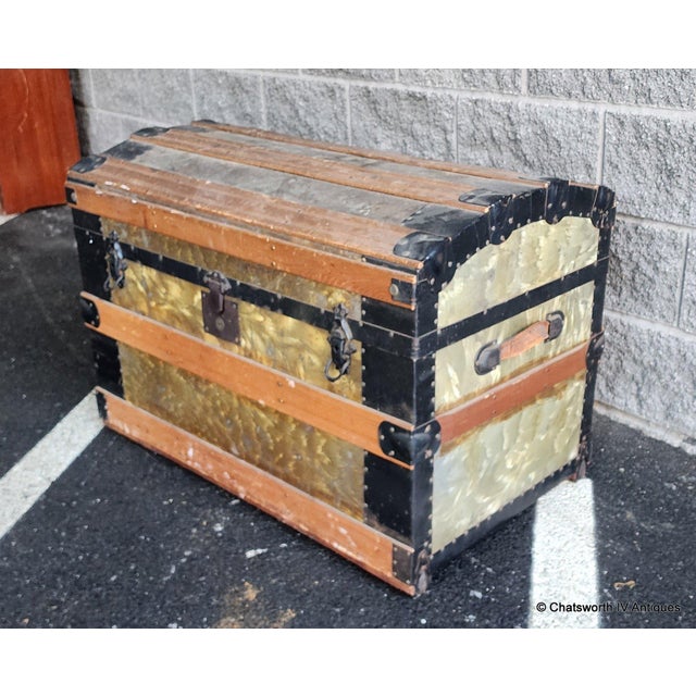 Antique Victorian Era Metal & Wooden Strap Steamer Dome Top Travel Trunk Chest , 1890s For Sale - Image 12 of 12
