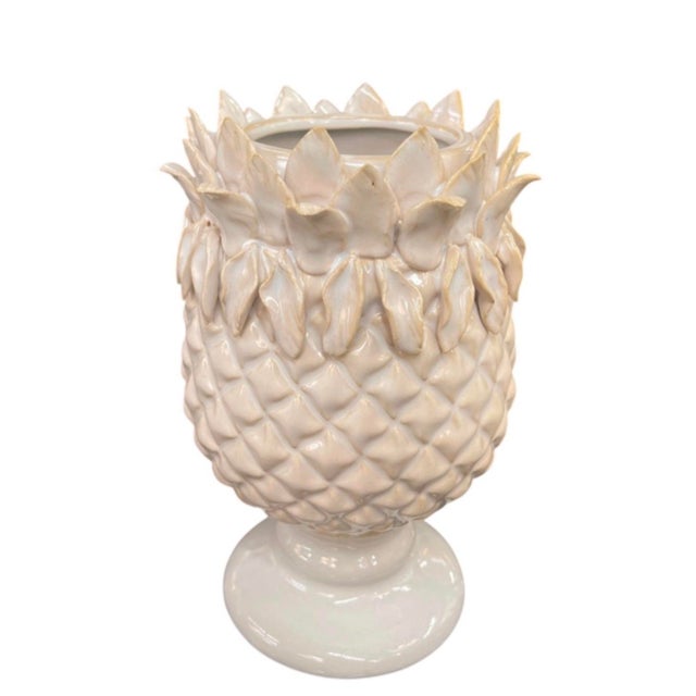 2000 - 2009 Vintage Italian Ceramic Pineapple Pedestal Vase For Sale - Image 5 of 12