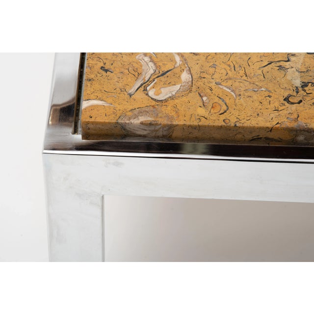 Fossilized Marble Chrome Coffee Table Leon Rosen Pace Collection Milo Baughman 1970s For Sale - Image 10 of 13