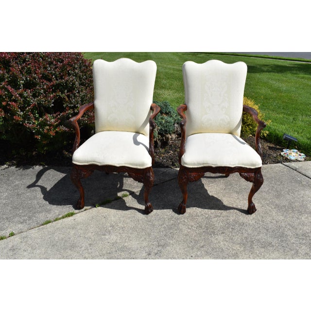 Traditional Vtg. Pair of Carved Mahogany Federal Style Arm Chairs With Claw Feet For Sale - Image 3 of 18