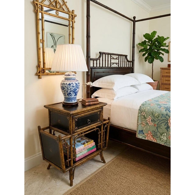 1980s Chinoiserie Tortoise Faux-Bamboo Side Table & Magazine Rack For Sale - Image 9 of 12