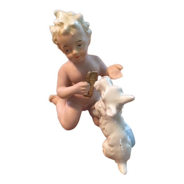 German Bisque Boy With Dog For Sale