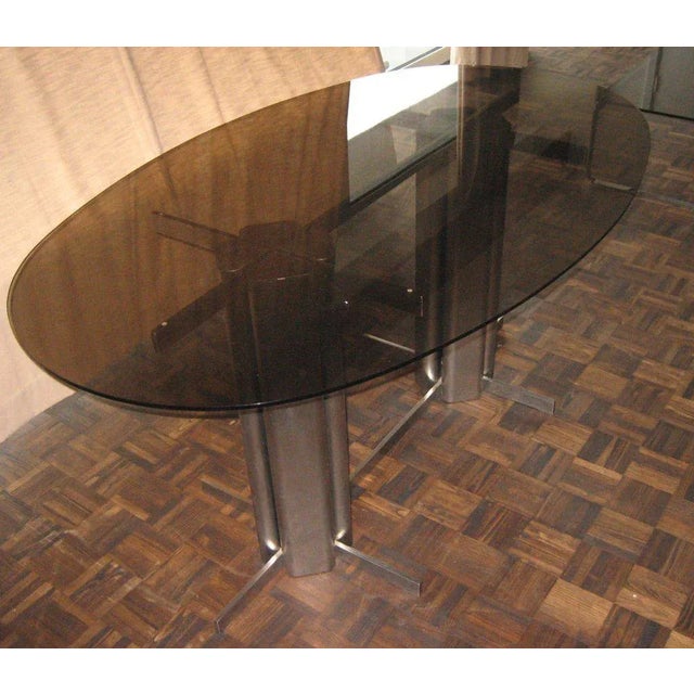 1970s Vintage Oval St Gobain Glass Dining Table For Sale - Image 5 of 8