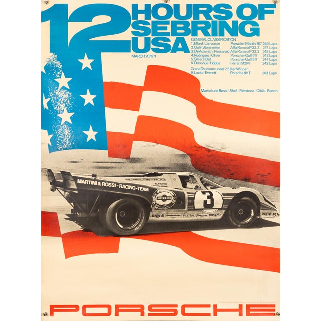 12 Hours of Sebring USA Porsche Porsche Poster by Atelier Strenger, 1971 For Sale - Image 10 of 10
