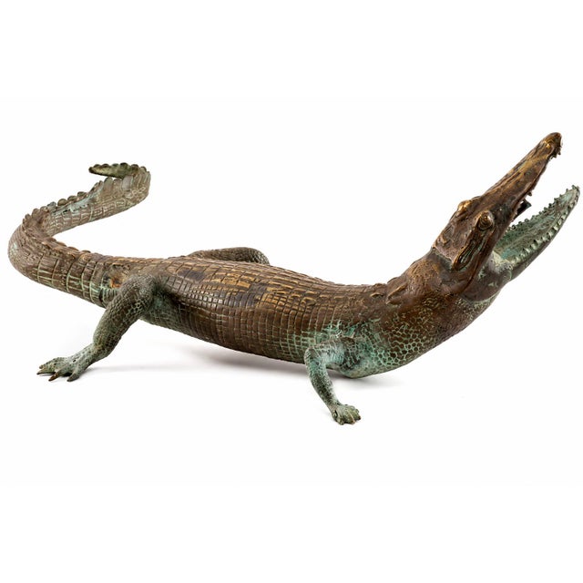 French early 20th Century Bronze Crocodile Fountain Head, Animalier Style, c.1920 After Antoine-Louis Barye Subject &...