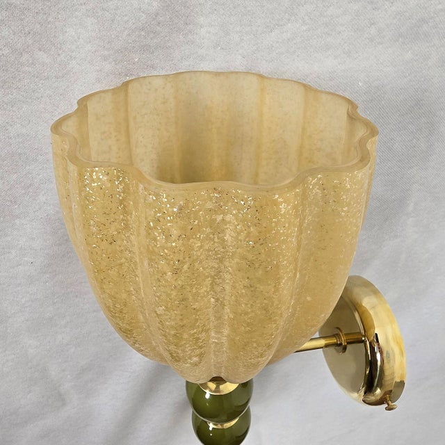 Green 1990s Olive Green and Amber Murano Glass Sconces - a Pair For Sale - Image 8 of 13
