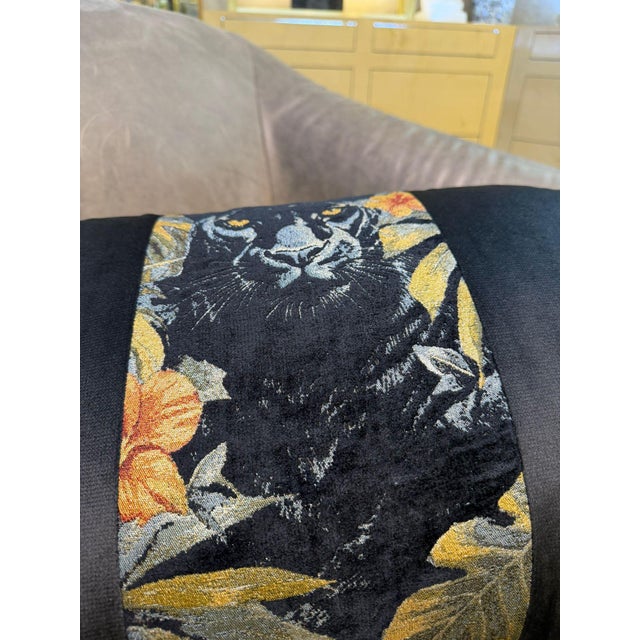 Handmade Panther Velvet Lumbar Cushion Cover For Sale - Image 10 of 12