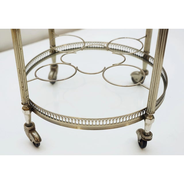 French Round Rolling Drinks Cart of Nickel Chrome With Tray Top For Sale - Image 11 of 12