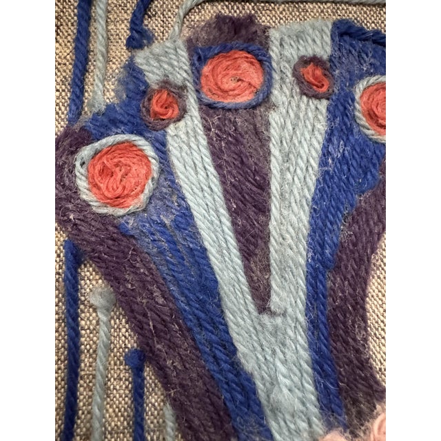 Vintage Scandinavian Folk Art Yarn Painting on Raw Linen, 1950s For Sale - Image 6 of 9