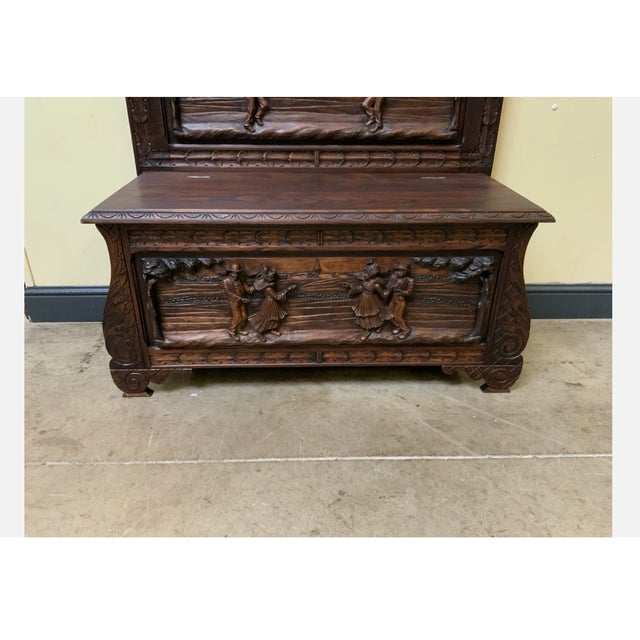 Wood Antique Breton Bench with Shoe Cabinet, 1930 For Sale - Image 7 of 8