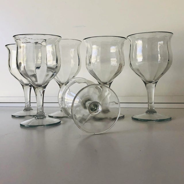 1990s Heavy Clear Glass Wine Glasses- Set of 6 For Sale - Image 4 of 5