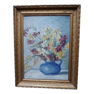 Impressionist of Flowers in a Blue Jug, 1920s, Oil Painting For Sale