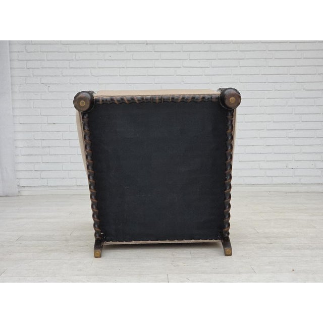 Danish Wingback Armchair in Velour and Carved Oak, 1950s For Sale - Image 18 of 18