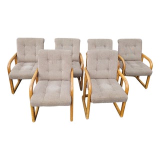 Vintage 70s MCM Style Bentwood Cantilever Upholstered Dining Chairs Set of 6 For Sale