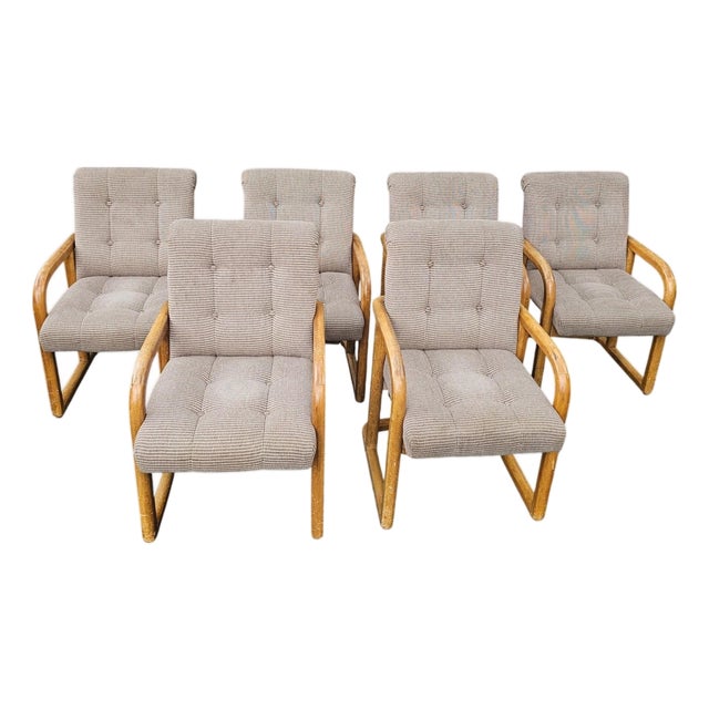 Vintage 70s MCM Style Bentwood Cantilever Upholstered Dining Chairs Set of 6 For Sale