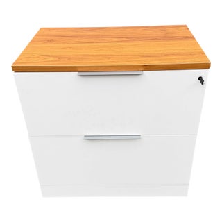 Knoll Two-Drawer Filing Cabinet in White With Wood Top For Sale