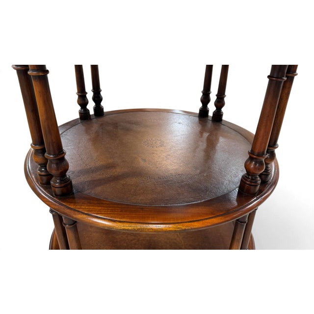 Theodore Alexander 3-Tier Leather & Wood Side Table For Sale - Image 9 of 13