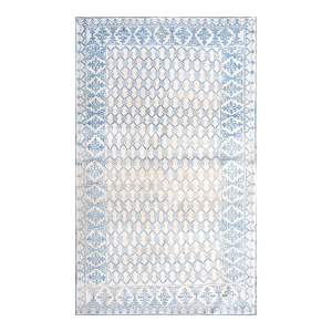1920s White Blue Diamond Antique Indian Agra Cotton Rug 4' X 6' Handknotted Carpet